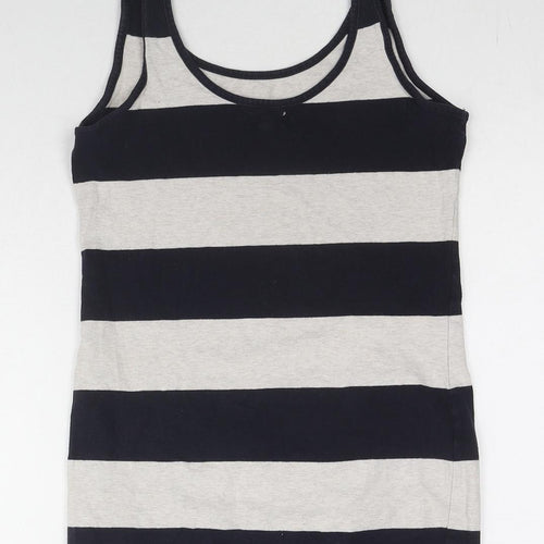 New Look Womens Black Striped Cotton Basic Tank Size 10 Scoop Neck