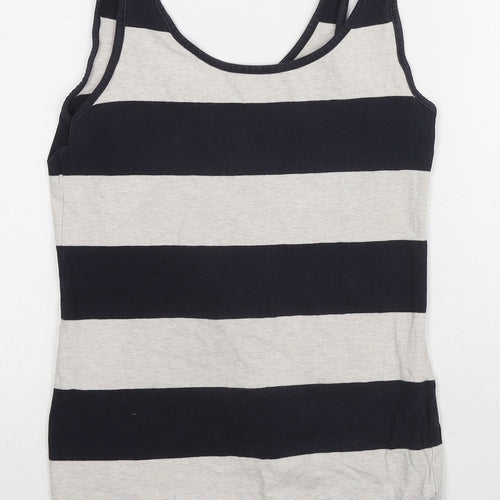 New Look Womens Black Striped Cotton Basic Tank Size 10 Scoop Neck