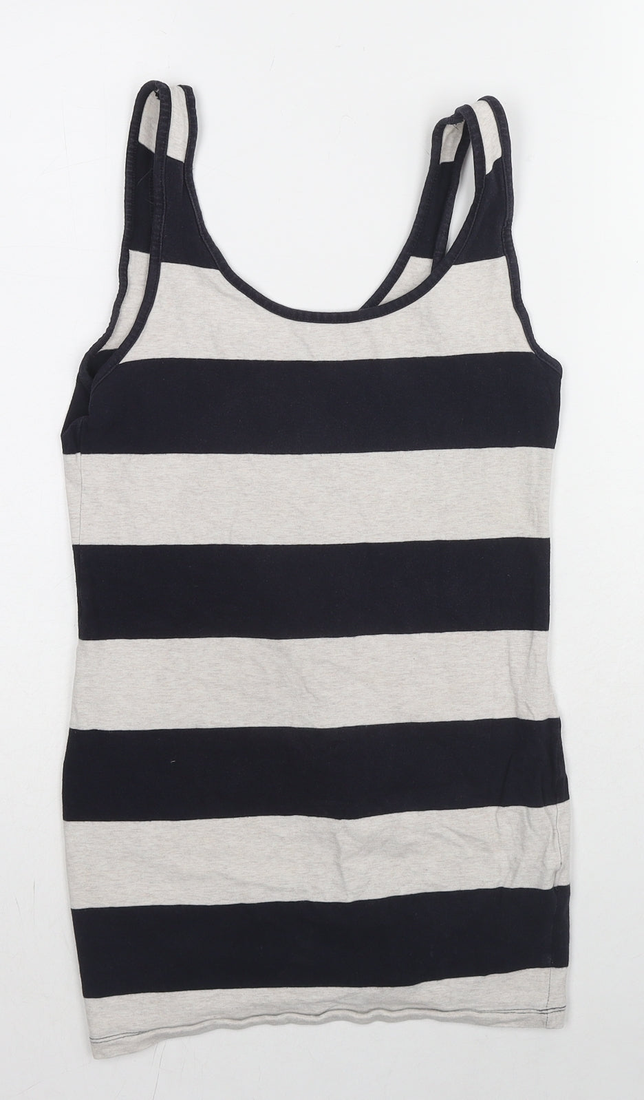 New Look Womens Black Striped Cotton Basic Tank Size 10 Scoop Neck