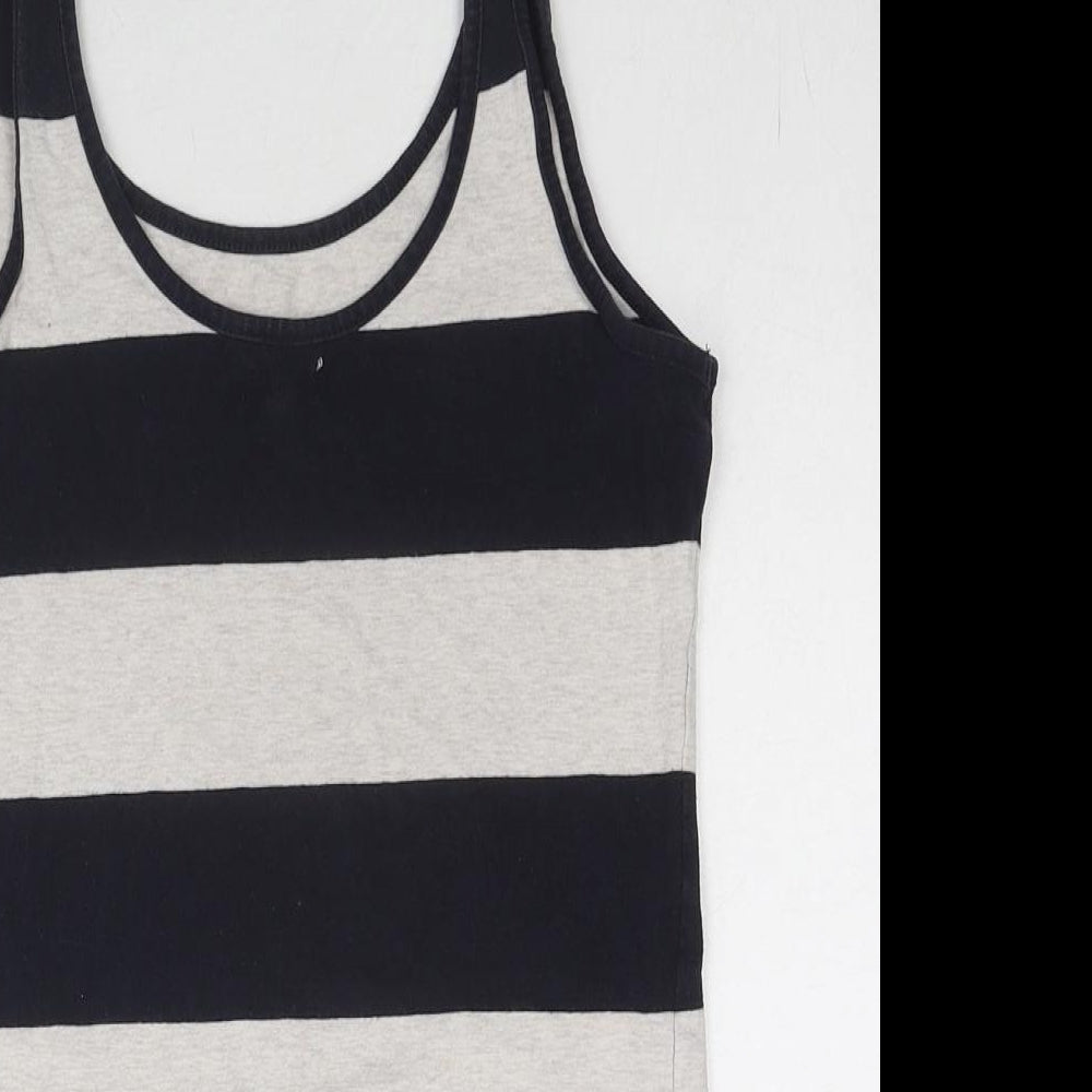 New Look Womens Black Striped Cotton Basic Tank Size 10 Scoop Neck