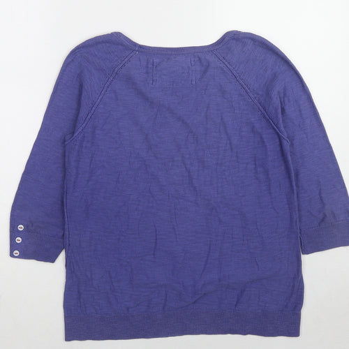 Per Una Womens Purple Round Neck Cotton Pullover Jumper Size 12 Pullover - Button Cuffs