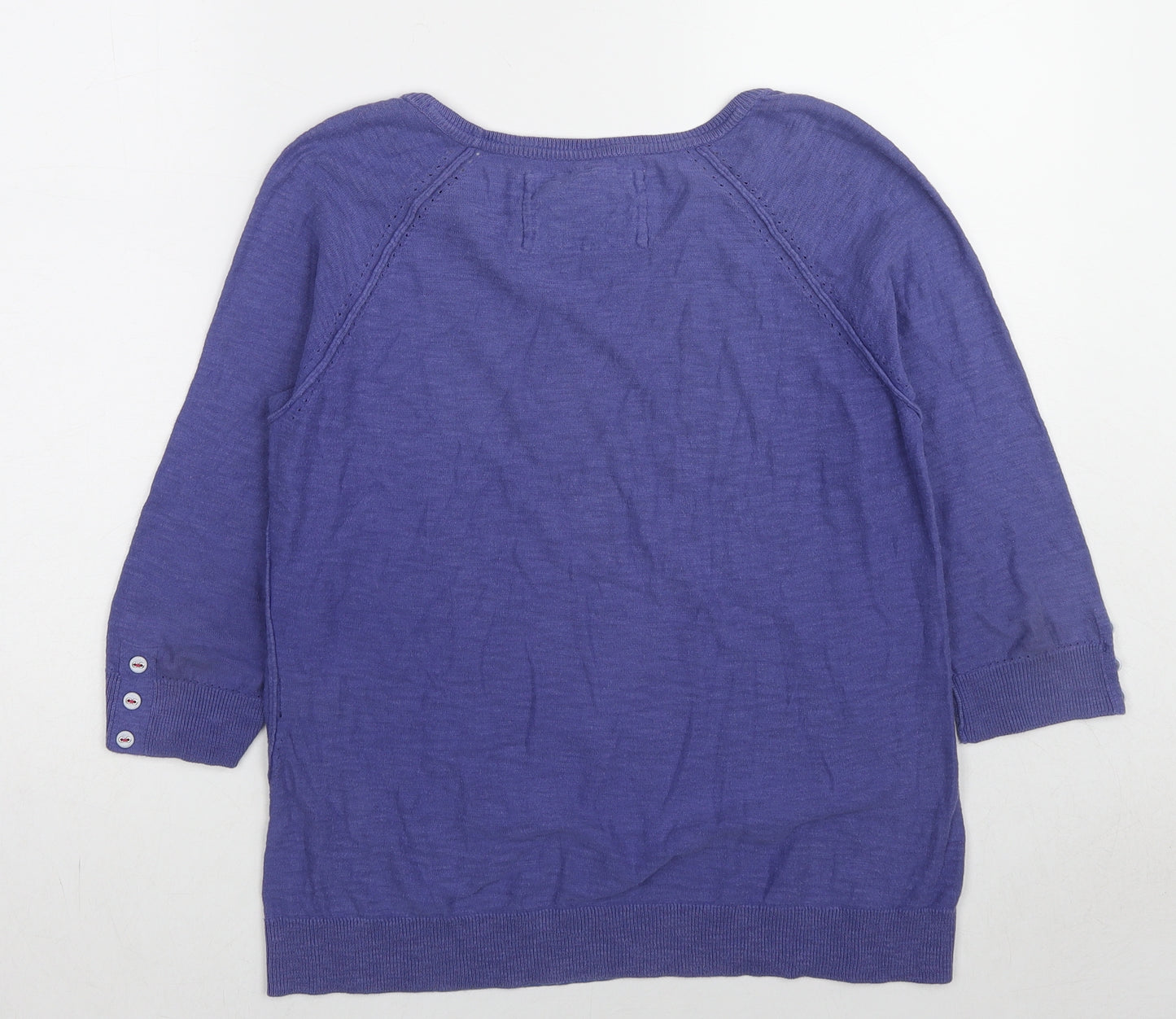 Per Una Womens Purple Round Neck Cotton Pullover Jumper Size 12 Pullover - Button Cuffs