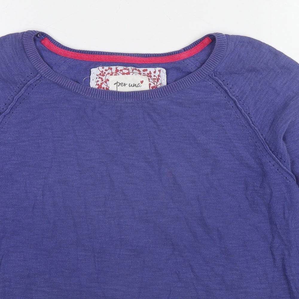 Per Una Womens Purple Round Neck Cotton Pullover Jumper Size 12 Pullover - Button Cuffs