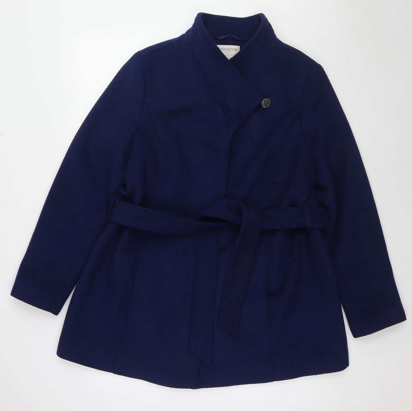 Monsoon Womens Blue Overcoat Coat Size 18 Button