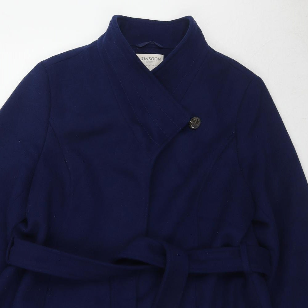 Monsoon Womens Blue Overcoat Coat Size 18 Button