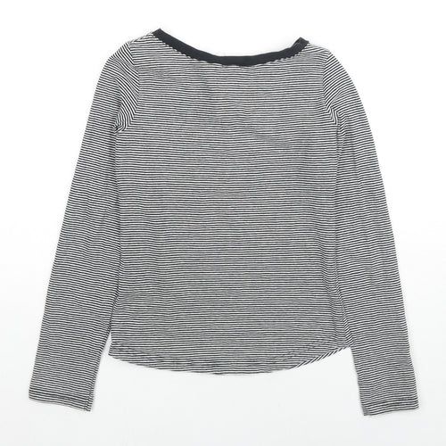 H&M Girls Black Striped Cotton Basic T-Shirt Size 13-14 Years V-Neck Pullover