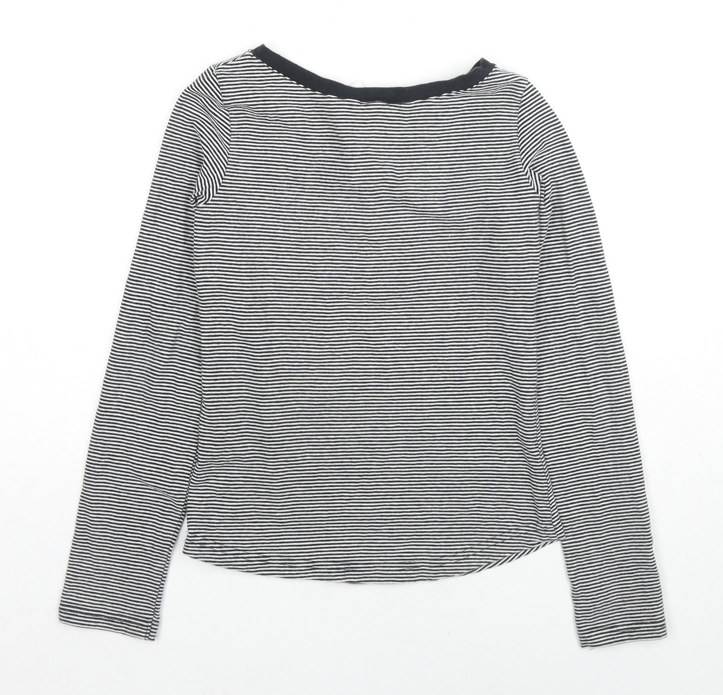 H&M Girls Black Striped Cotton Basic T-Shirt Size 13-14 Years V-Neck Pullover