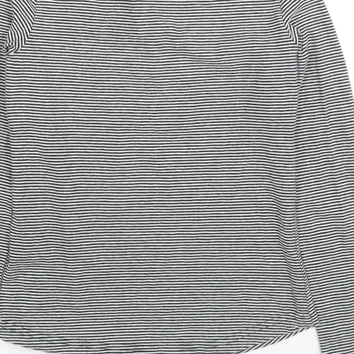 H&M Girls Black Striped Cotton Basic T-Shirt Size 13-14 Years V-Neck Pullover