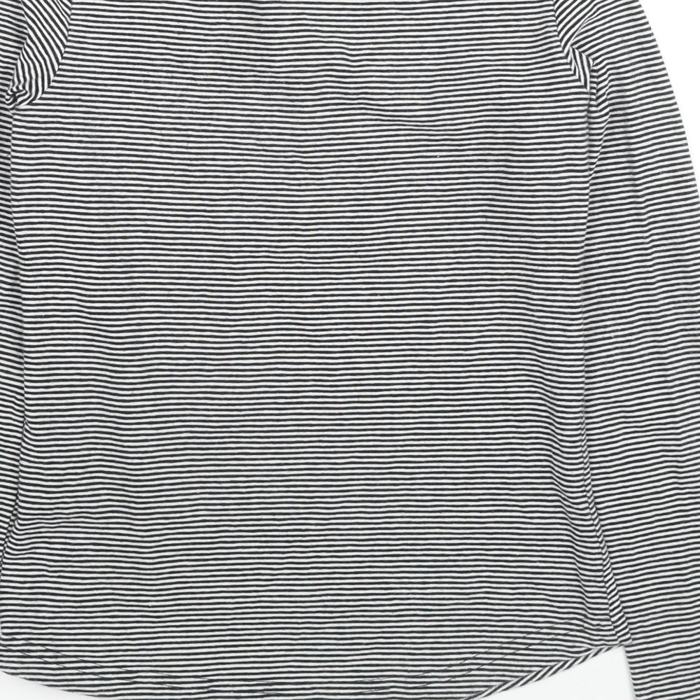 H&M Girls Black Striped Cotton Basic T-Shirt Size 13-14 Years V-Neck Pullover