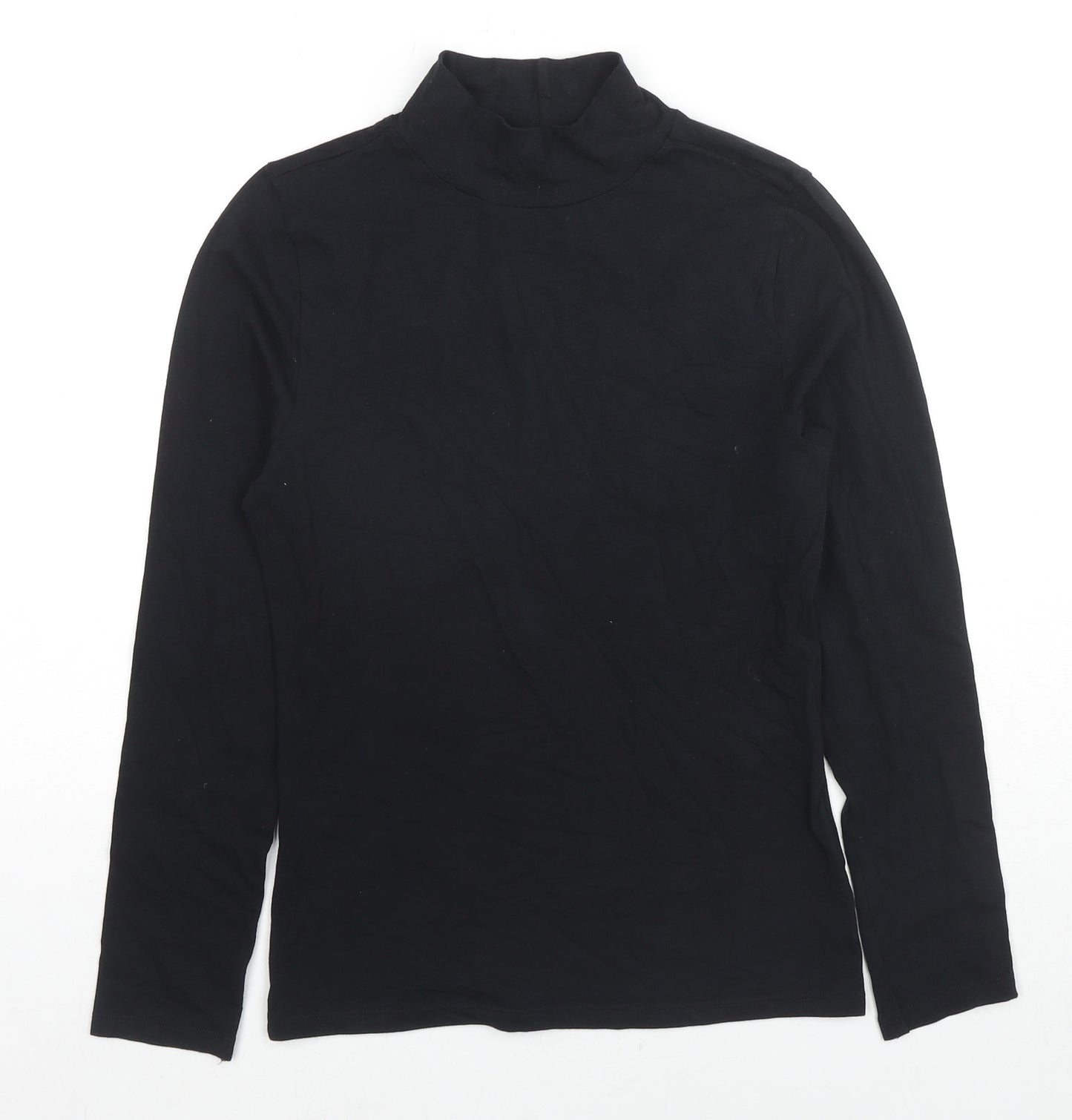 Marks and Spencer Womens Black Cotton Basic T-Shirt Size 8 High Neck