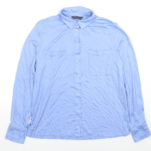 Marks and Spencer Womens Blue Viscose Basic Button-Up Size 12 Collared