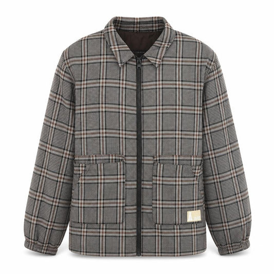 Front view of ASOS women’s grey plaid jacket, size L, zip