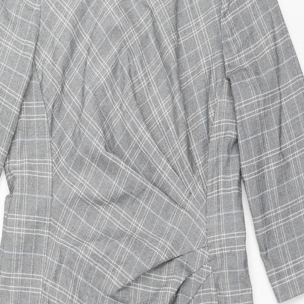 Marks and Spencer Womens Grey Plaid Polyester Shift Size 14 Round Neck Zip