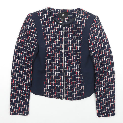 H&M Womens Blue Geometric Jacket Size 4 Zip