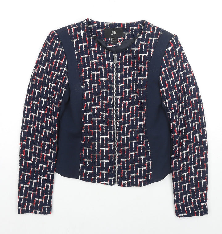H&M Womens Blue Geometric Jacket Size 4 Zip