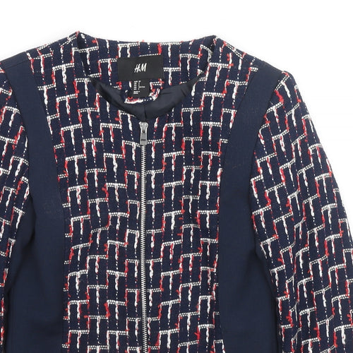 H&M Womens Blue Geometric Jacket Size 4 Zip