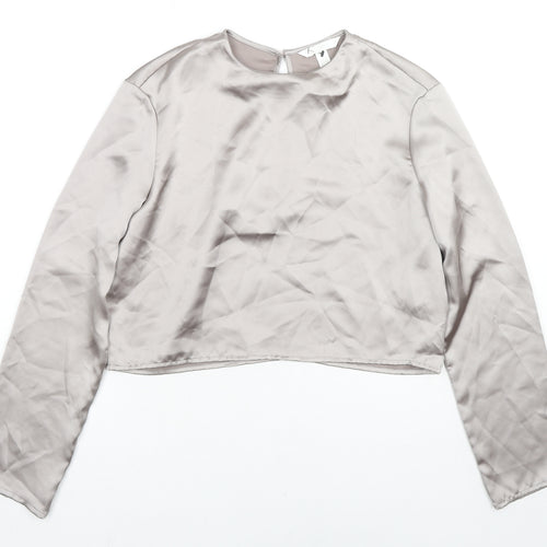 H&M Womens Beige Polyester Basic Blouse Size XS Round Neck