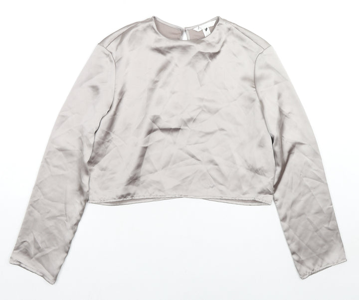 H&M Womens Beige Polyester Basic Blouse Size XS Round Neck
