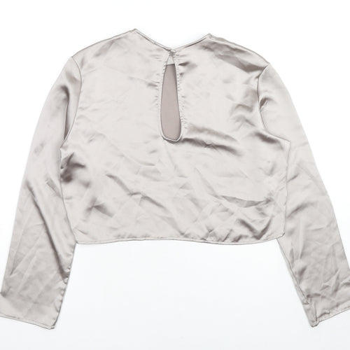 H&M Womens Beige Polyester Basic Blouse Size XS Round Neck