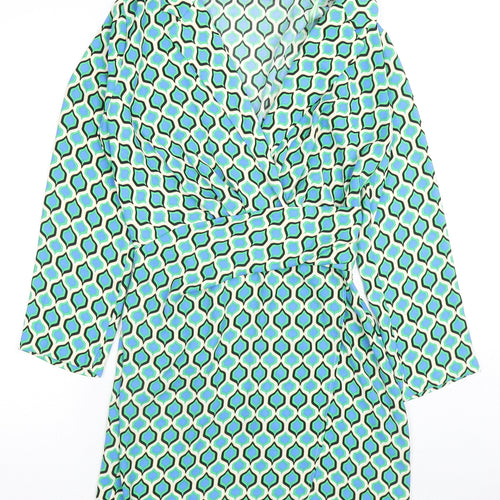 Zara Womens Multicoloured Geometric Polyester Mini Size S V-Neck Zip