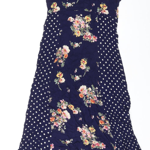 Earth Angel Womens Blue Floral Viscose Slip Dress Size M V-Neck Button