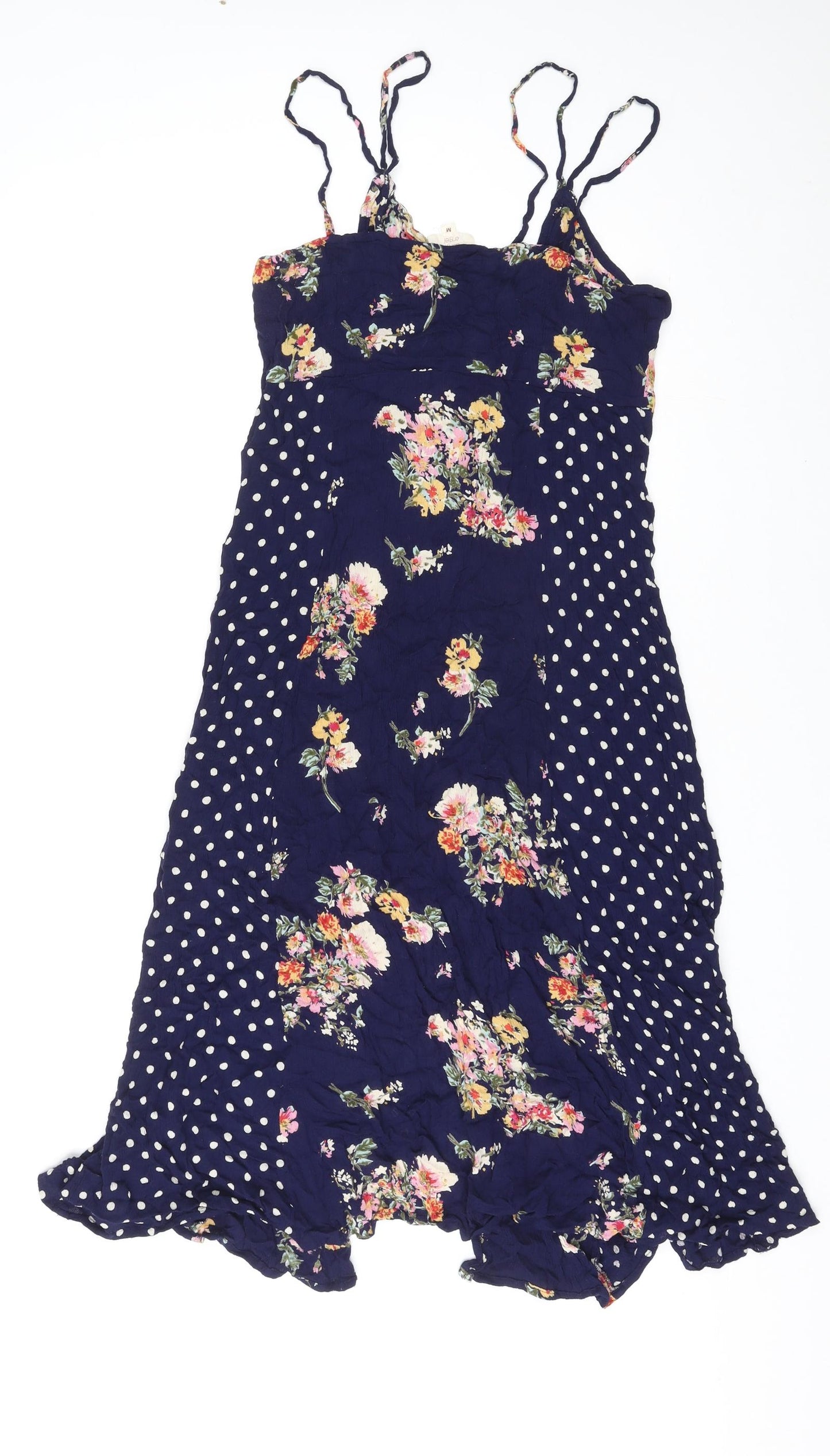 Earth Angel Womens Blue Floral Viscose Slip Dress Size M V-Neck Button