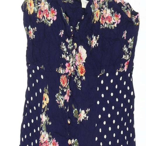 Earth Angel Womens Blue Floral Viscose Slip Dress Size M V-Neck Button