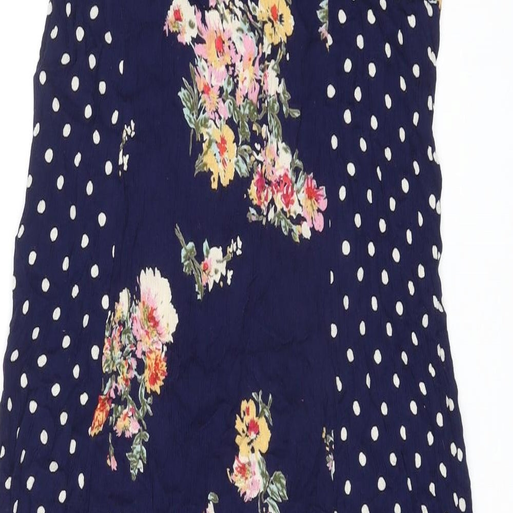 Earth Angel Womens Blue Floral Viscose Slip Dress Size M V-Neck Button