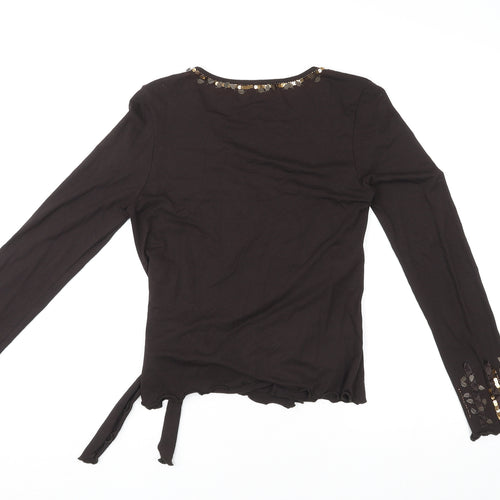 Bandolera Womens Brown Viscose Wrap Blouse Size M V-Neck