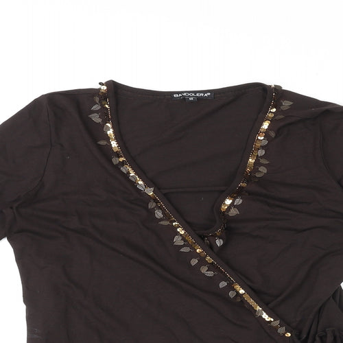 Bandolera Womens Brown Viscose Wrap Blouse Size M V-Neck
