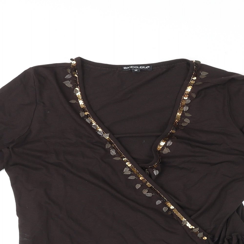Bandolera Womens Brown Viscose Wrap Blouse Size M V-Neck