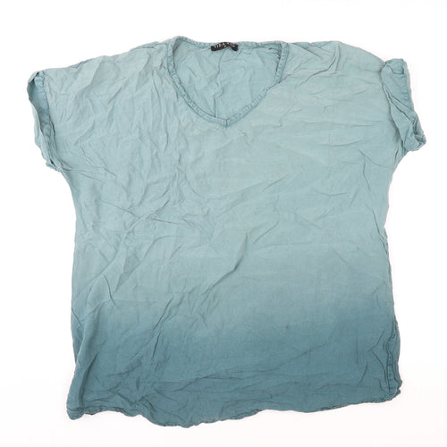 Viz-A-Viz Womens Blue Viscose Basic Blouse Size M V-Neck - Ombré