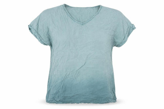 Front view of Viz-A-Viz women’s blue viscose basic blouse, size M, v-neck - ombré