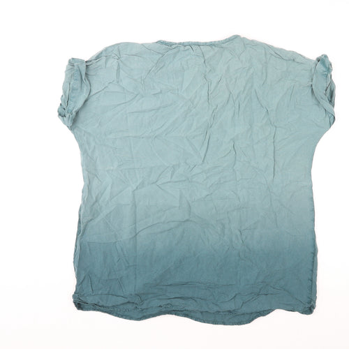 Viz-A-Viz Womens Blue Viscose Basic Blouse Size M V-Neck - Ombré