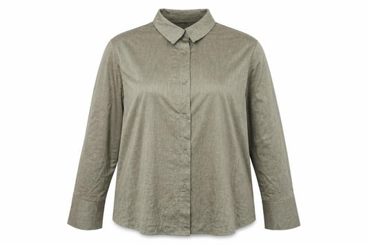 Front view of Next women’s brown polyester basic button-up, size UK 18, collared