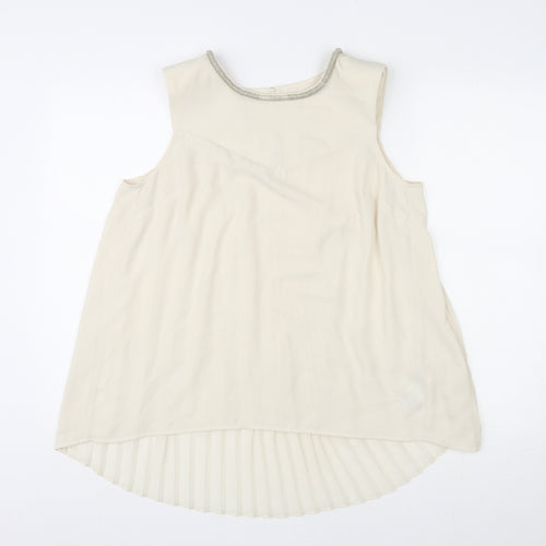 Oasis Womens Ivory Polyester Basic Tank Size 12 Round Neck