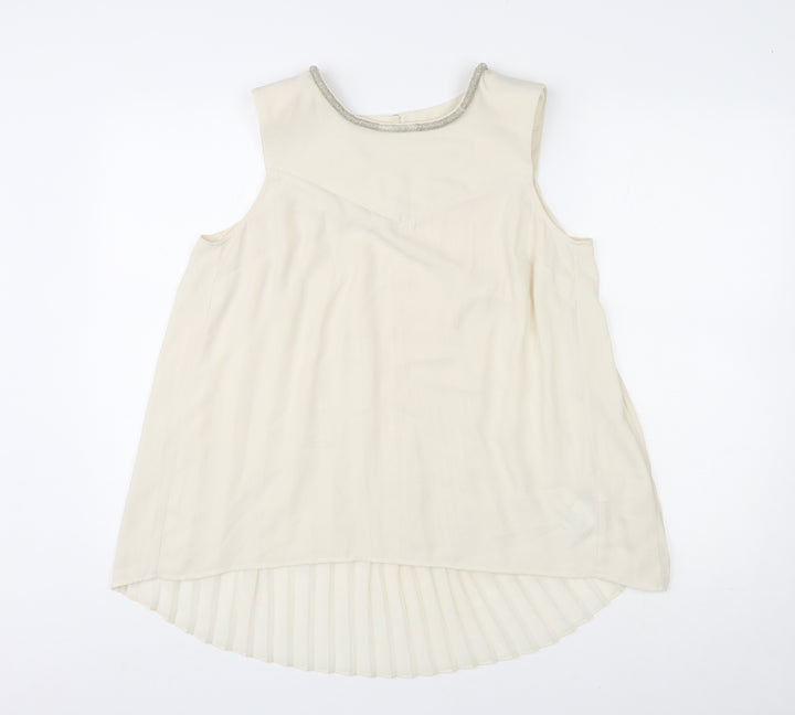 Oasis Womens Ivory Polyester Basic Tank Size 12 Round Neck