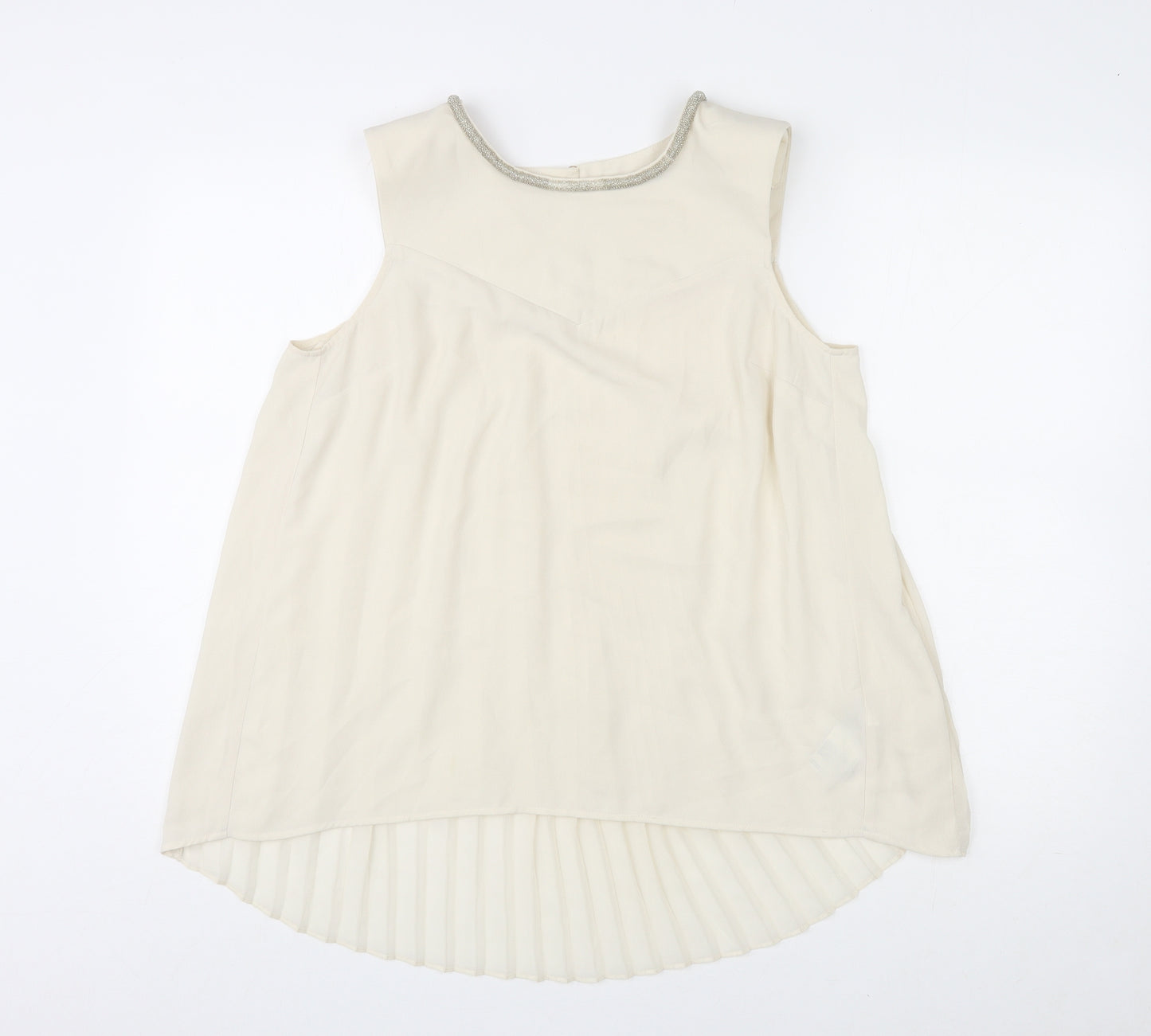 Oasis Womens Ivory Polyester Basic Tank Size 12 Round Neck