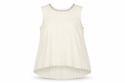 Front view of Oasis women’s ivory polyester basic tank, size UK 12, round neck