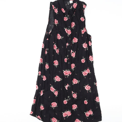 Divided by H&M Womens Multicoloured Floral Viscose Shirt Dress Size 10 Collared Button