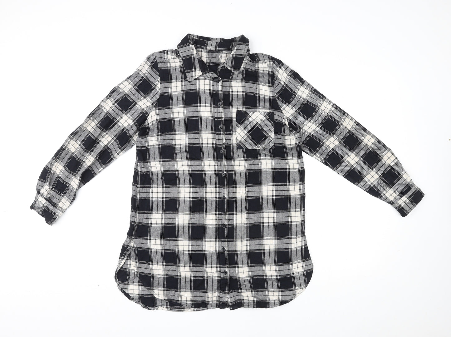 Marks and Spencer Womens Multicoloured Plaid Viscose Basic Button-Up Size 14 Collared
