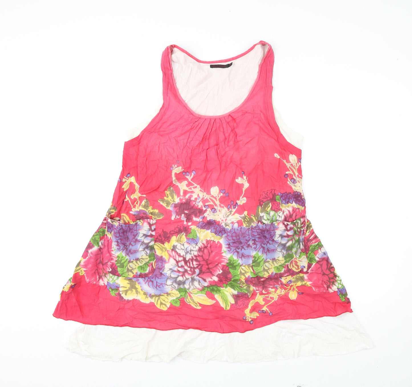 Joe Browns Womens Pink Floral Cotton Basic Tank Size 12 Scoop Neck