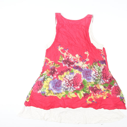 Joe Browns Womens Pink Floral Cotton Basic Tank Size 12 Scoop Neck