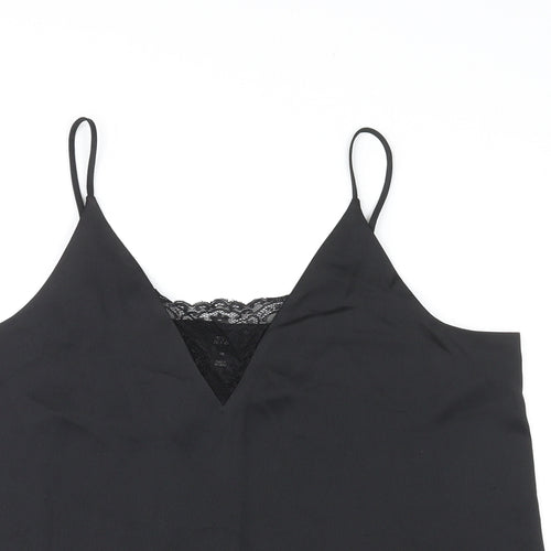 River Island Womens Black Polyester Camisole Tank Size 16 V-Neck - Lace Details