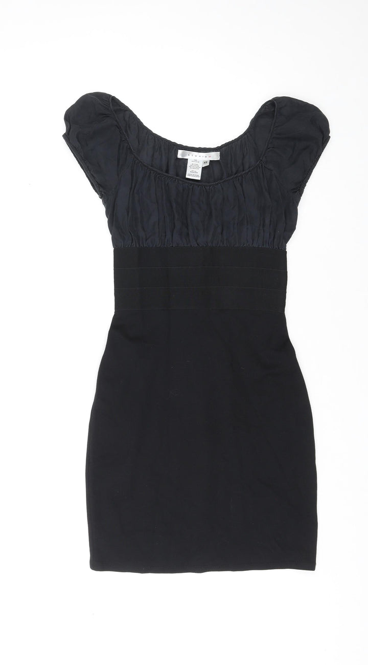 Studio M Womens Black Silk Mini Size XS Round Neck Pullover