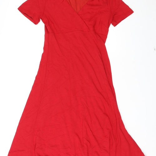CC Womens Red Viscose A-Line Size S V-Neck Pullover