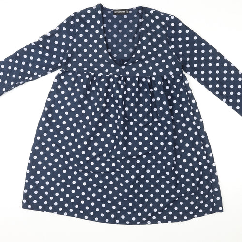 PRETTYLITTLETHING Womens Blue Polka Dot Polyester A-Line Size 10 V-Neck Pullover