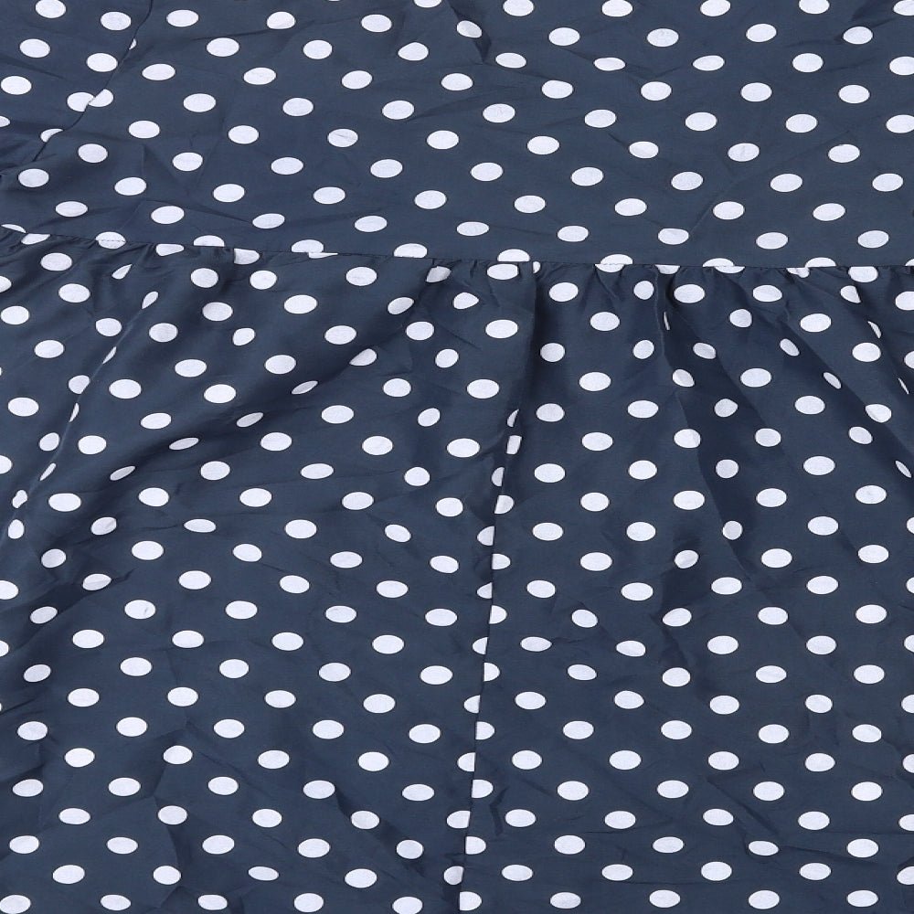 PRETTYLITTLETHING Womens Blue Polka Dot Polyester A-Line Size 10 V-Neck Pullover