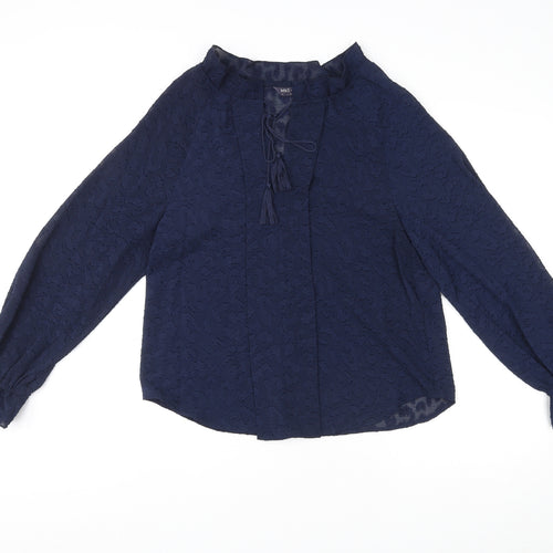 Marks and Spencer Womens Blue Animal Print Polyester Basic Blouse Size 8 V-Neck
