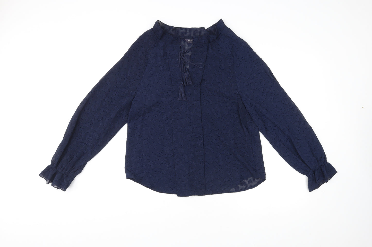 Marks and Spencer Womens Blue Animal Print Polyester Basic Blouse Size 8 V-Neck